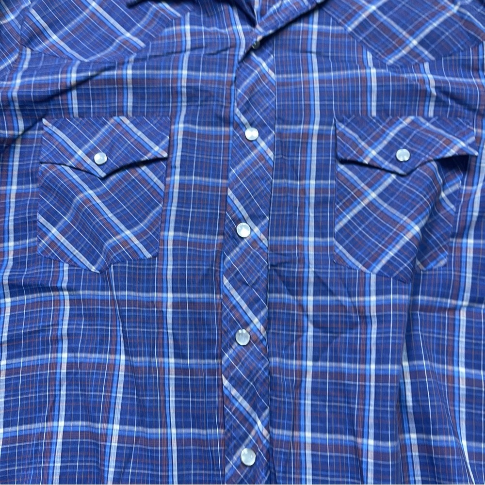 Vtg 80s Hi Gear‎ Shirt Pearl Snap Blue Plaid Cowboy Western Mens Size L - Picture 2 of 7